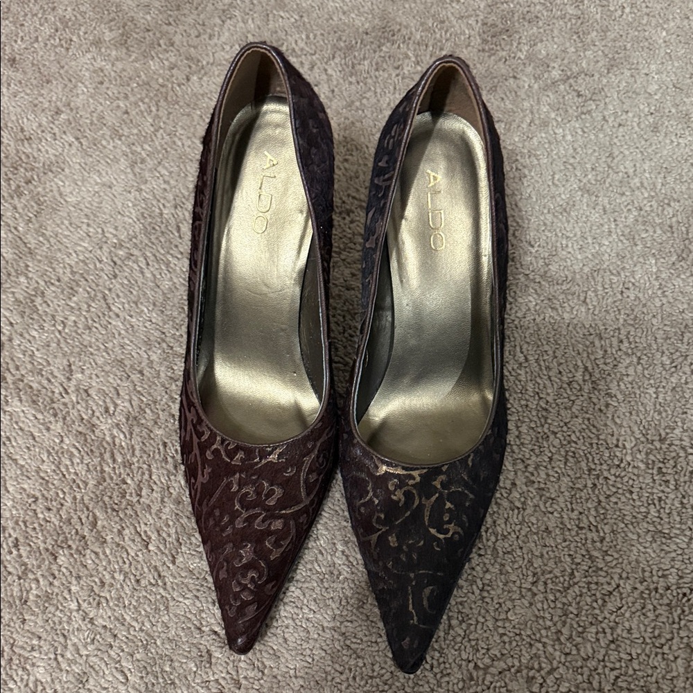 Aldo Elegant Dark Brown Patterned Heels